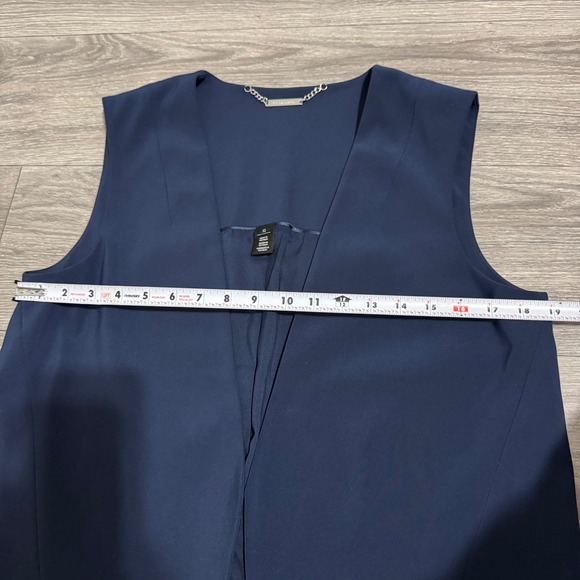 White House Black Market Women Navy Blue Sleeveless Open Tuxedo Lined Vest Sz 12 - Picture 13 of 14